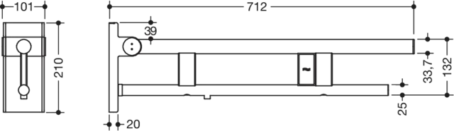 Stützklappgriff Duo, Design A des Systems 900, Edelstahl, PVD, Ausladung 700 mm, mit Spülauslösung (E-Ausführung), Ausführung links, in Farbe CK (messing glänzend) Stützklappgriff Duo, Design A des Systems 900, Edelstahl, PVD, Ausladung 700 mm, mit Spülauslösung (E-Ausführung), Ausführung links, in Farbe CK (messing glänzend)
