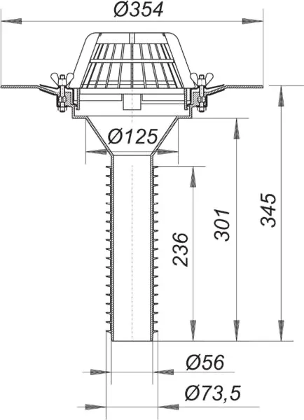 Sanierungs-Dachablauf 63 T Schraubflansch, DN 70 Sanierungs-Dachablauf 63 T Schraubflansch, DN 70