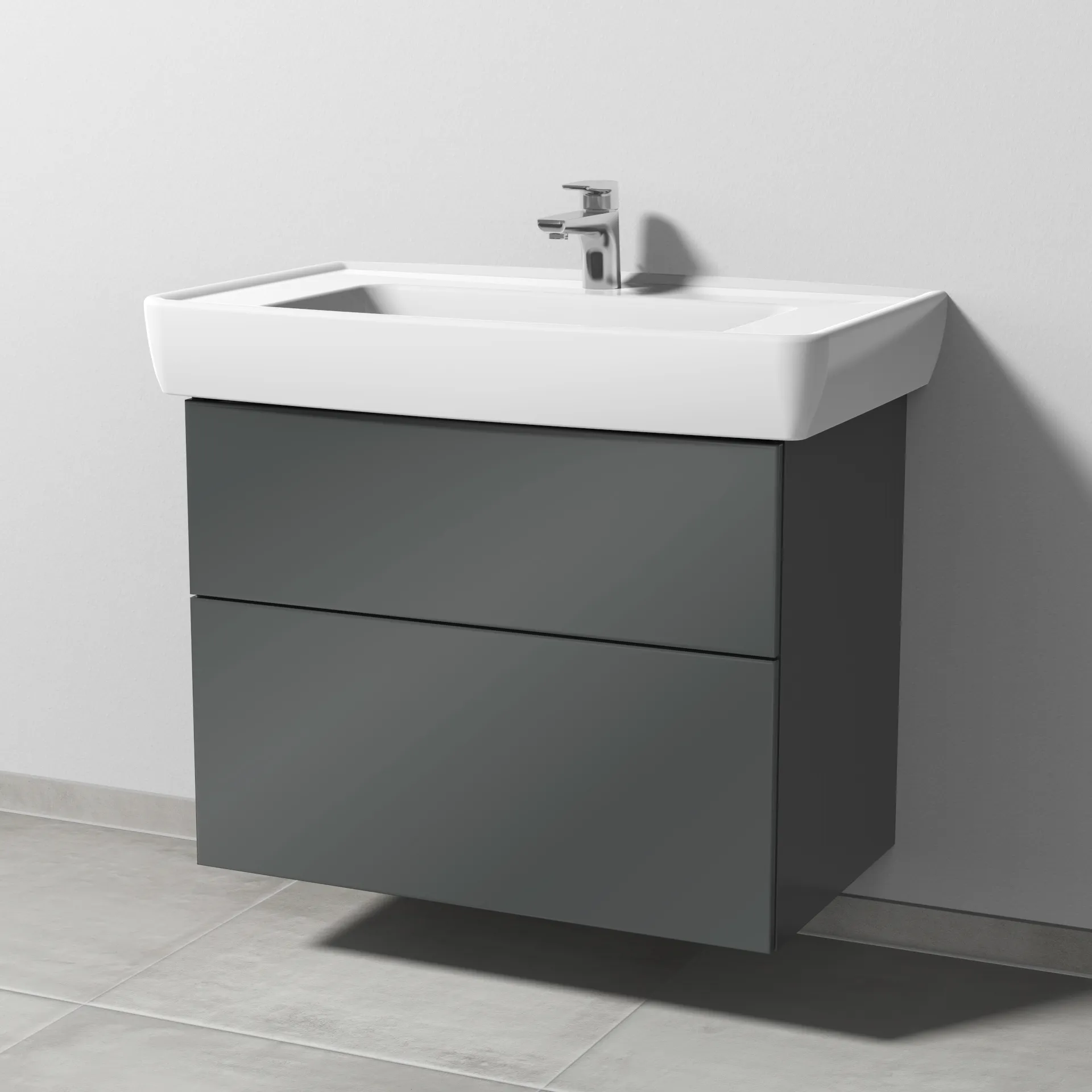 Sanipa Waschtischunterschrank „3way“ passend zu Keramik-Waschtische Pro A von Laufen 750 × 588 × 447 mm in Anthrazit (glanz)