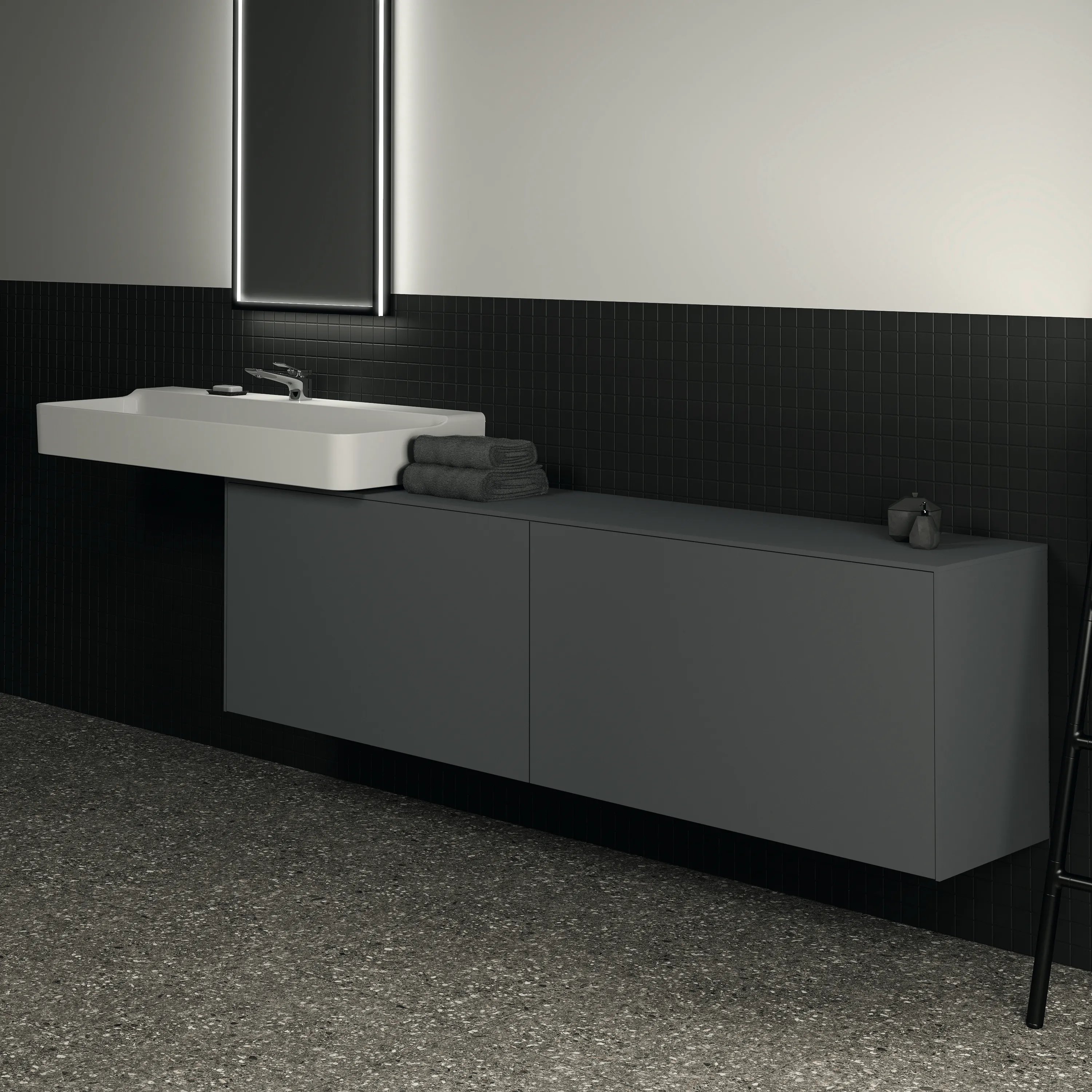 Ideal Standard Waschtischunterschrank „Conca“ 198,7 × 55 × 37,3 cm Anthrazit matt lackiert Ideal Standard Waschtischunterschrank „Conca“ 198,7 × 55 × 37,3 cm Anthrazit matt lackiert