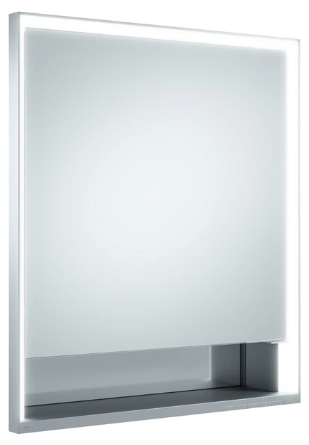 KEUCO Wandeinbau Spiegelschrank mit offenem Ablagefach „Royal Lumos“ in Silber (eloxiert), Anschlag links, links, Unterputz, Anschlag links, mit Steckdose, ohne Spiegelheizung 650 × 735 × 165 mm