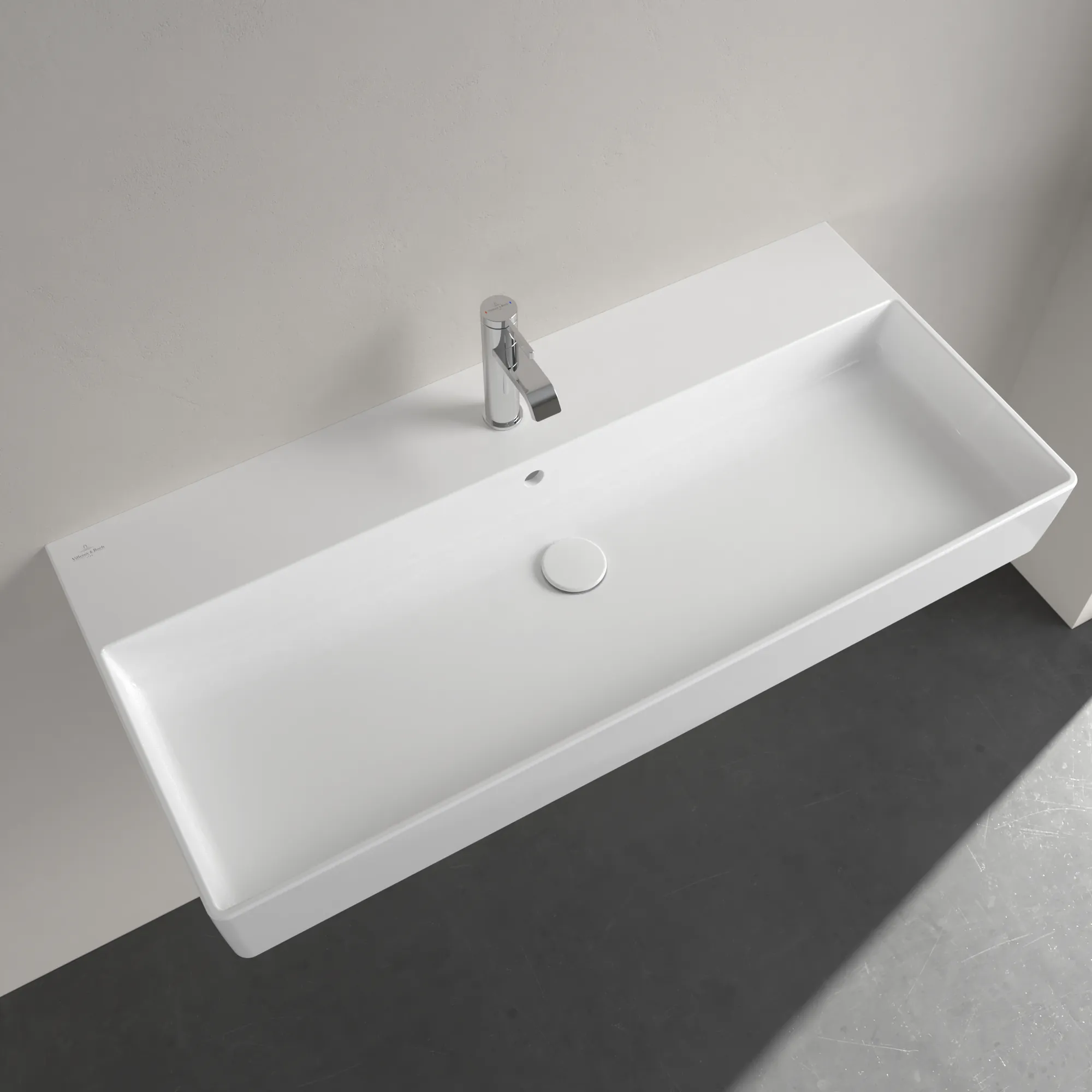 Villeroy & Boch Memento 2.0 Wandwaschbecken, 1000x470x135 mm, glänzend weiß Alpin, TitanCeram, mit Überlauf, für 3-Loch-Armatur