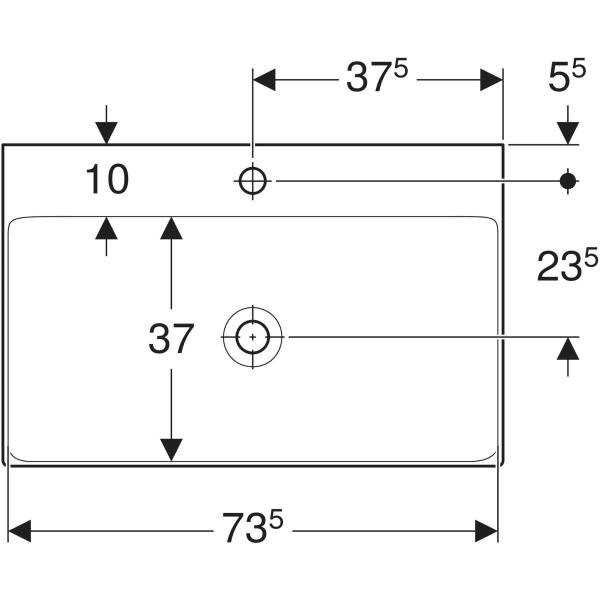 Wandwaschtisch „One“, rechteckig, Hahnlochposition mittig 75 × 48 cm in weiß alpin mit KeraTect®