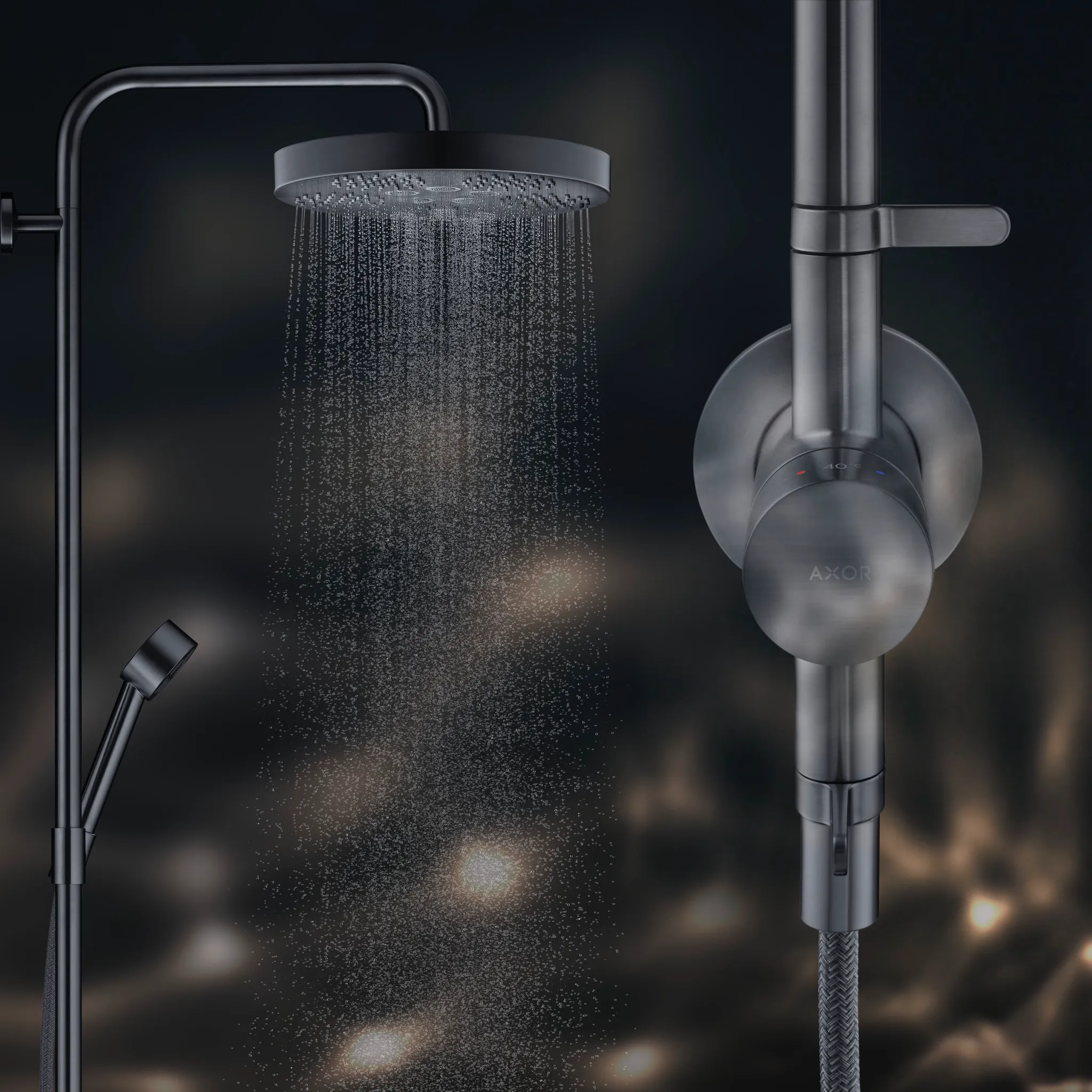 Hansgrohe AXOR One Showerpipe Unterputz mit Thermostat und Kopfbrause 280 1jet BBC, Brushed Black Chrome