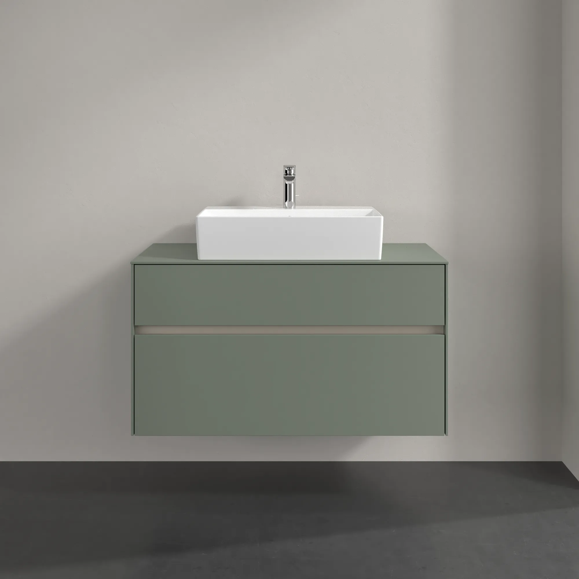 Villeroy & Boch Waschtischunterschrank „Collaro“ 1000 × 548 × 500 mm Soft Green, mit Beleuchtung, für Becken mittig