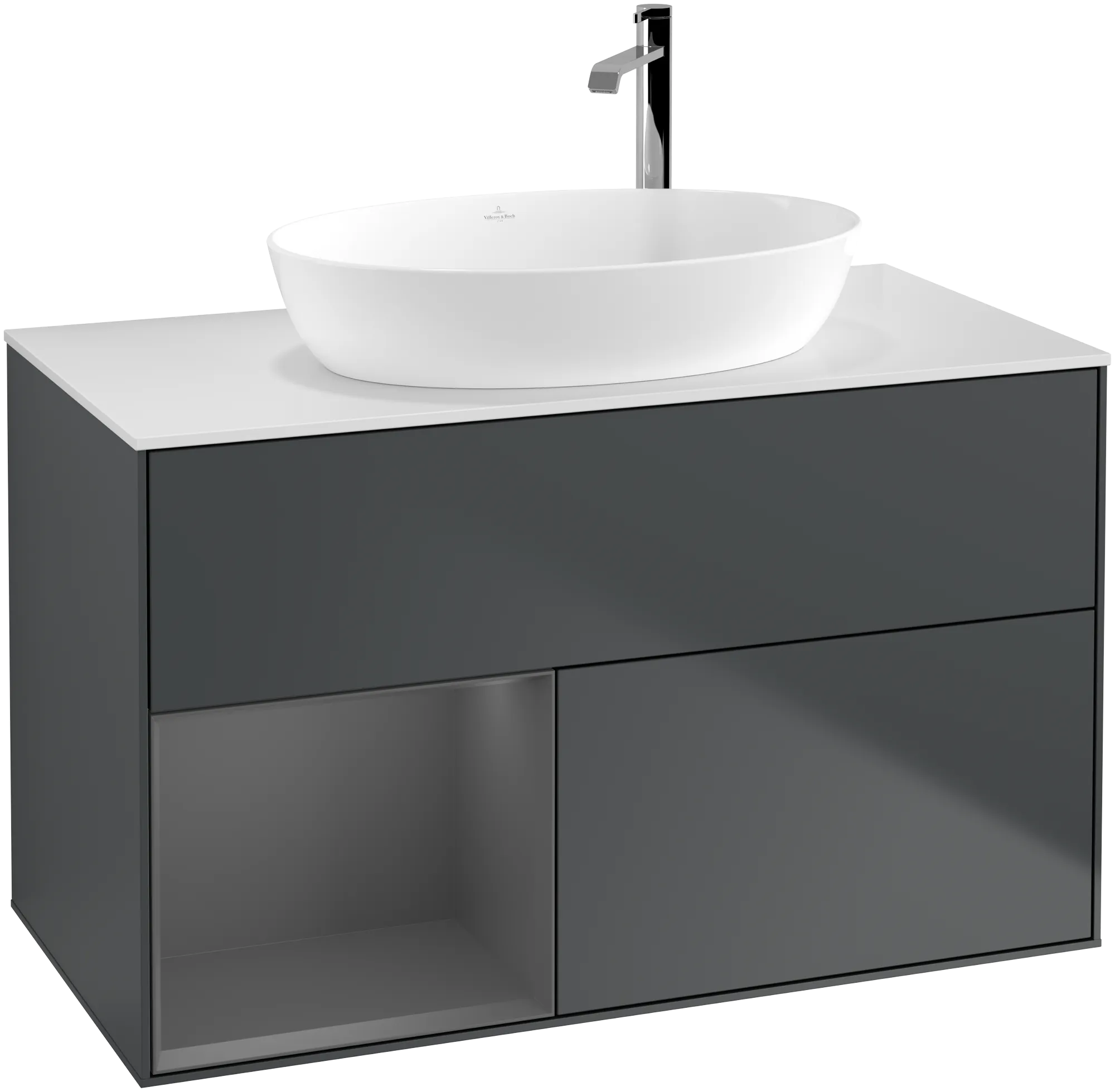 Villeroy & Boch Finion Waschbeckenunterschrank G89, 1000 x 603 x 501 mm, Midnight Blue Matt Lacquer / Anthracite Matt Lacquer / Glass White Matt