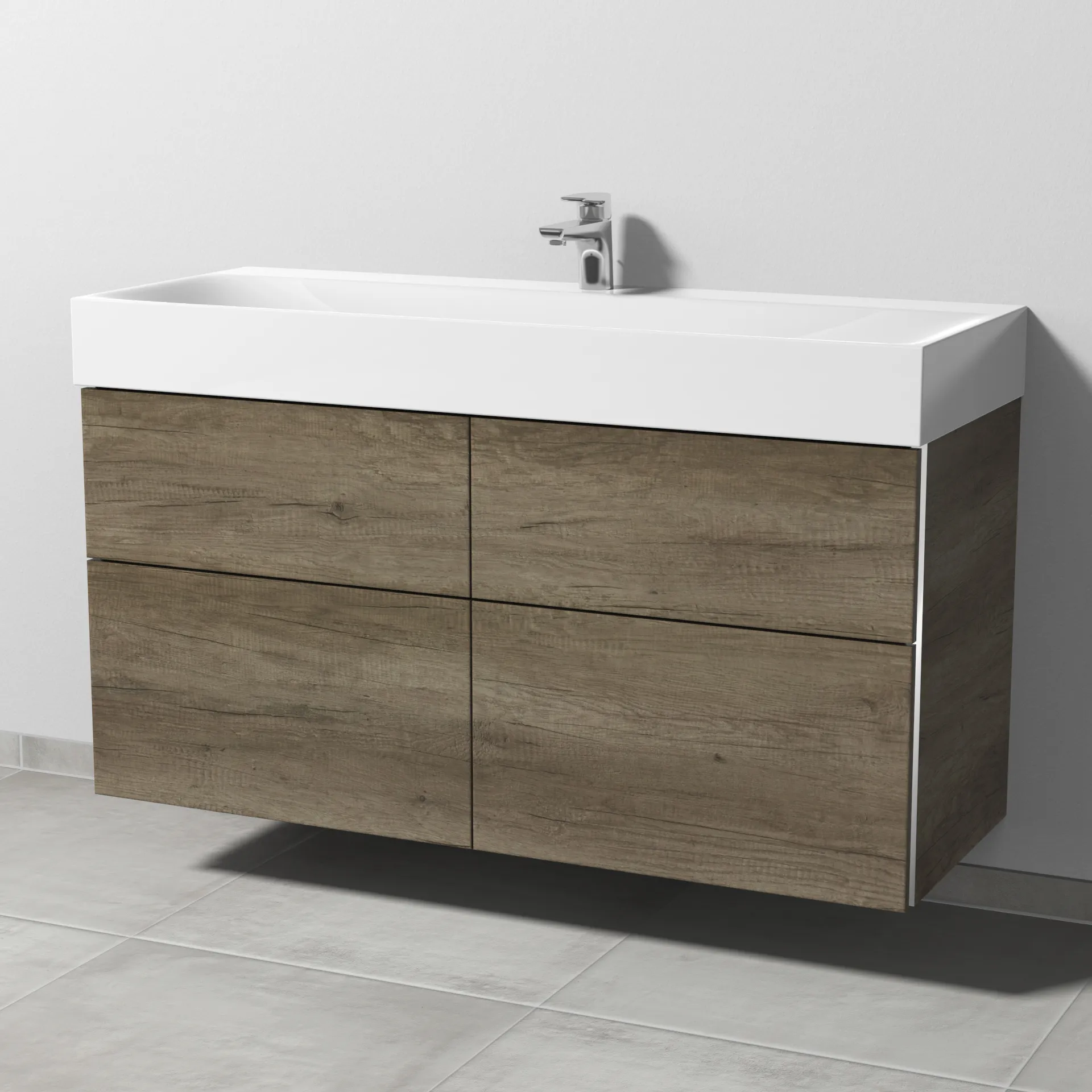 Sanipa Waschtischunterschrank „3way“ passend zu Stahl-Email-Waschtische Silenio von Kaldewei 1190 × 582 × 452 mm in Eiche Nebraska