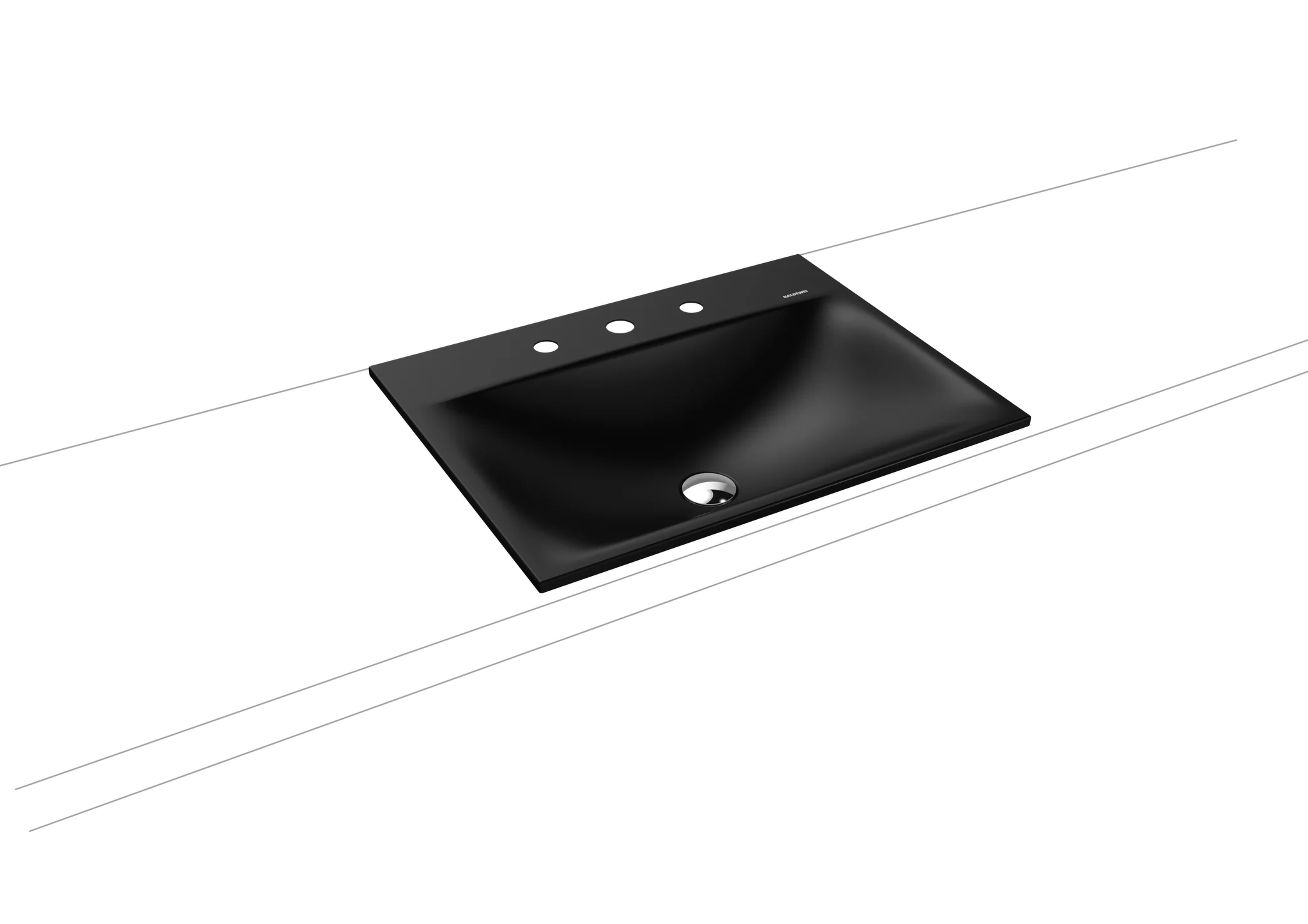 Kaldewei SILENIO Einbauwaschtisch, schwarz matt 100, 600x460 mm, 14 mm Randhöhe, mit Überlauf und 3er Hahnlochbohrung