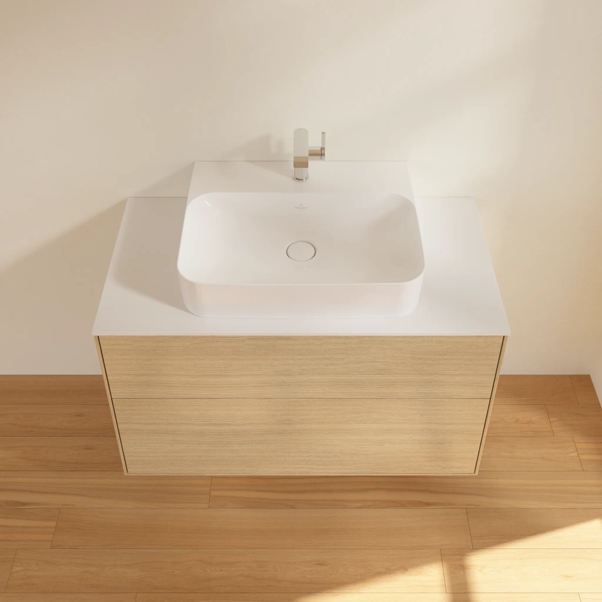 Villeroy & Boch Finion F10 Waschbeckenunterschrank, 1000x603x501mm, Eckig, Holz, Oak Veneer / Glass White Matt Villeroy & Boch Finion F10 Waschbeckenunterschrank, 1000x603x501mm, Eckig, Holz, Oak Veneer / Glass White Matt