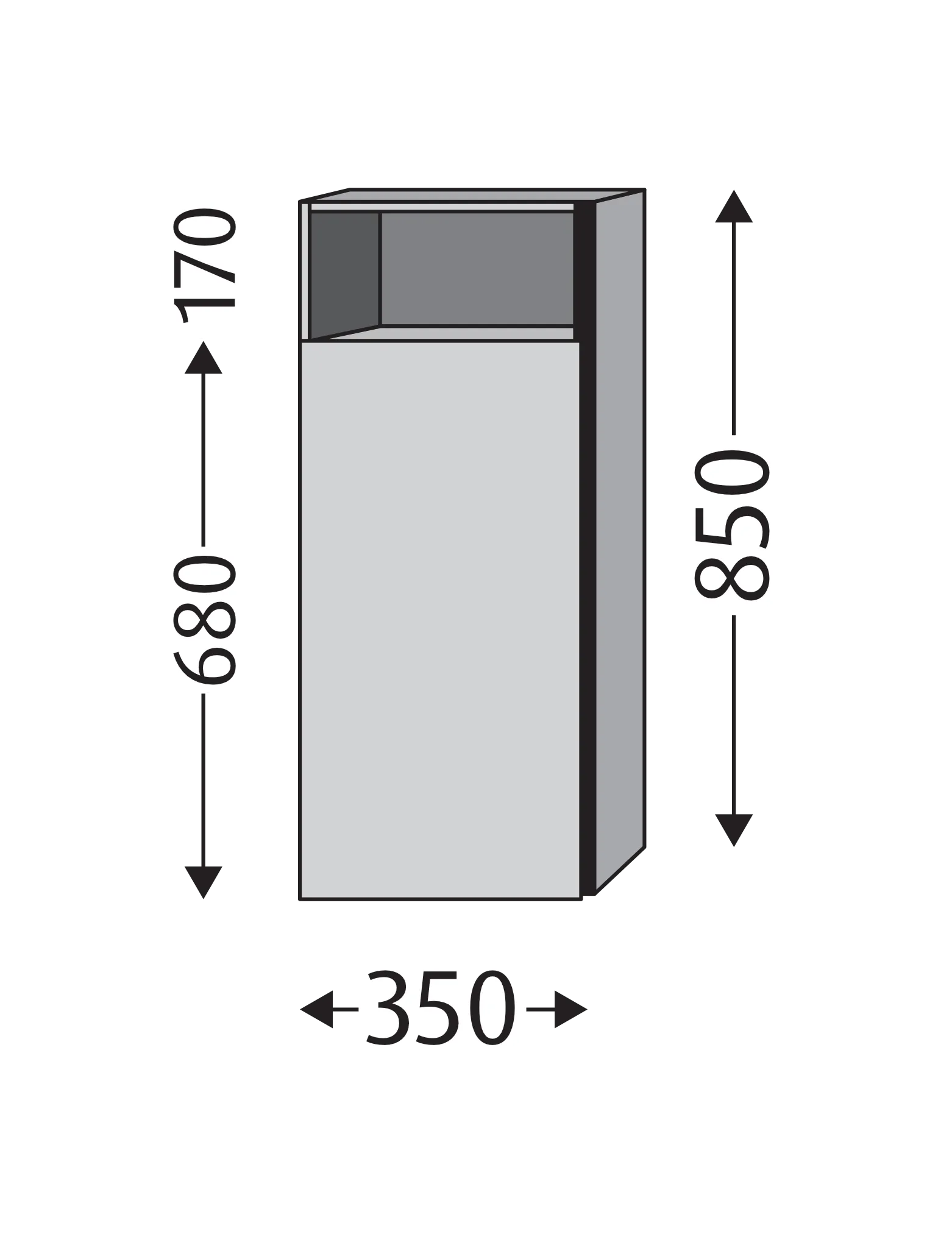 Mittelschrank rechts 3way (BP133) 850x350x345 Graphit-Matt