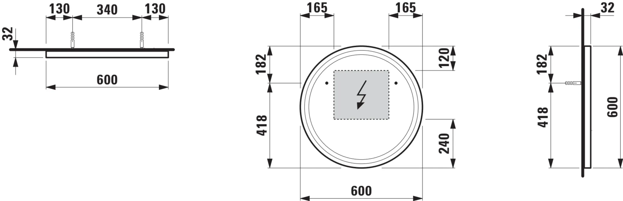 Base 2.0 Spiegel 44439.0, rund LED Bel.,1 Sensorsch., 600x600 schw.m