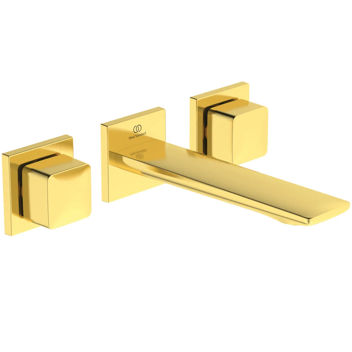 Wand-Waschtischarmatur Conca, Bausatz 2, eckige Rosetten, Ausladung 180mm, Brushed Gold