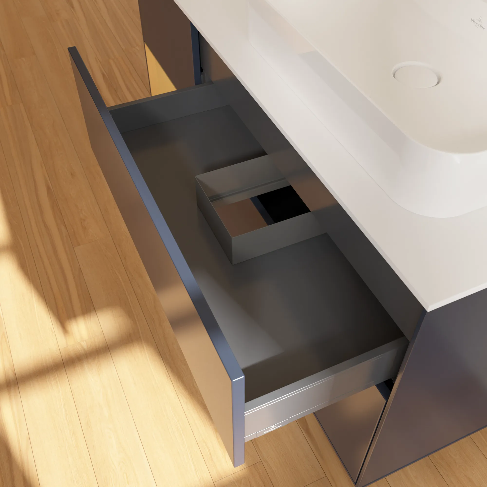 Villeroy & Boch Waschtischunterschrank „Finion“ für Schrankwaschtisch 1200 × 603 × 501 mm Midnight Blue Matt Lacquer, für Becken rechts Villeroy & Boch Waschtischunterschrank „Finion“ für Schrankwaschtisch 1200 × 603 × 501 mm Midnight Blue Matt Lacquer, für Becken rechts