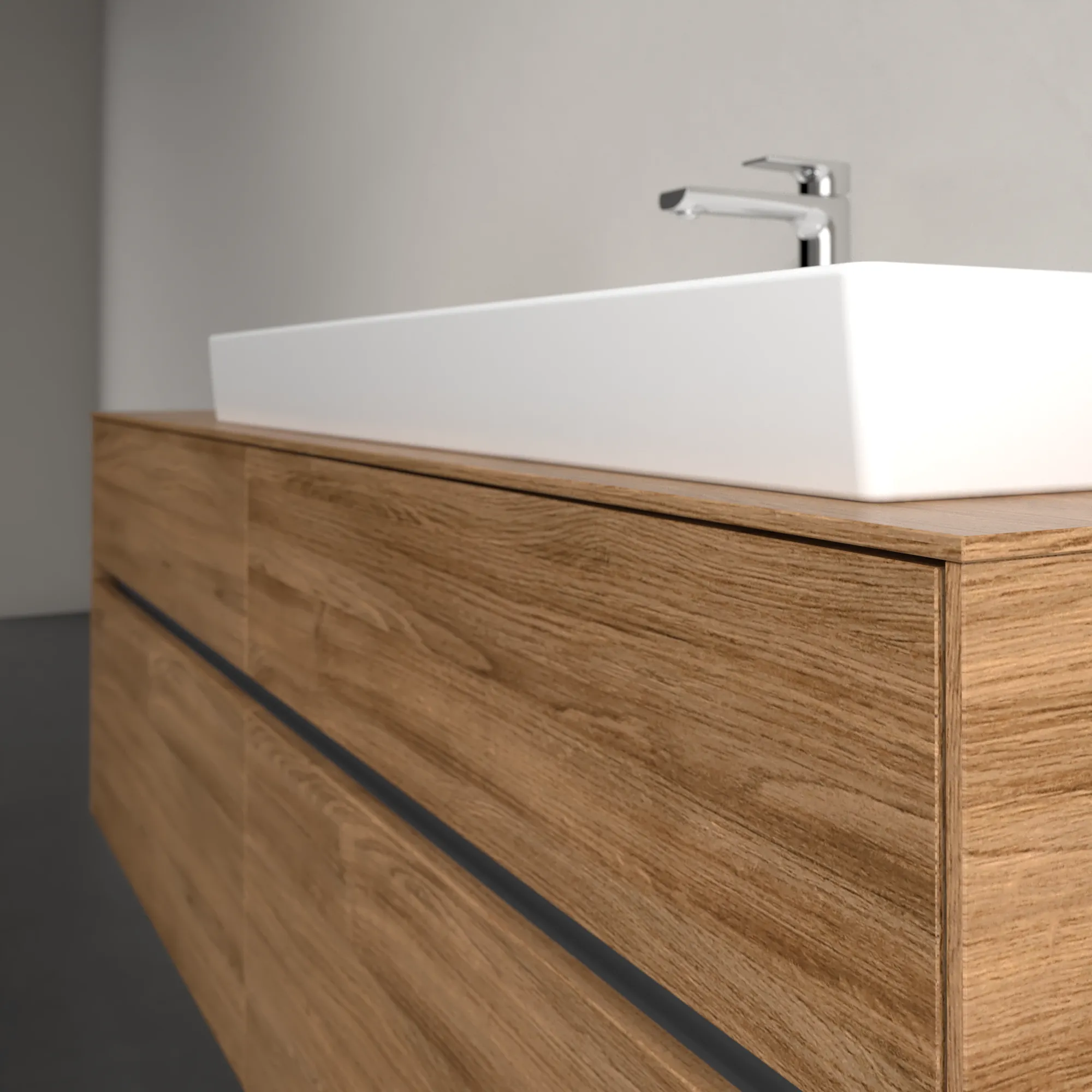 Villeroy & Boch Waschtischunterschrank „Collaro“ 1600 × 548 × 500 mm Kansas Oak, mit Beleuchtung, für Becken rechts