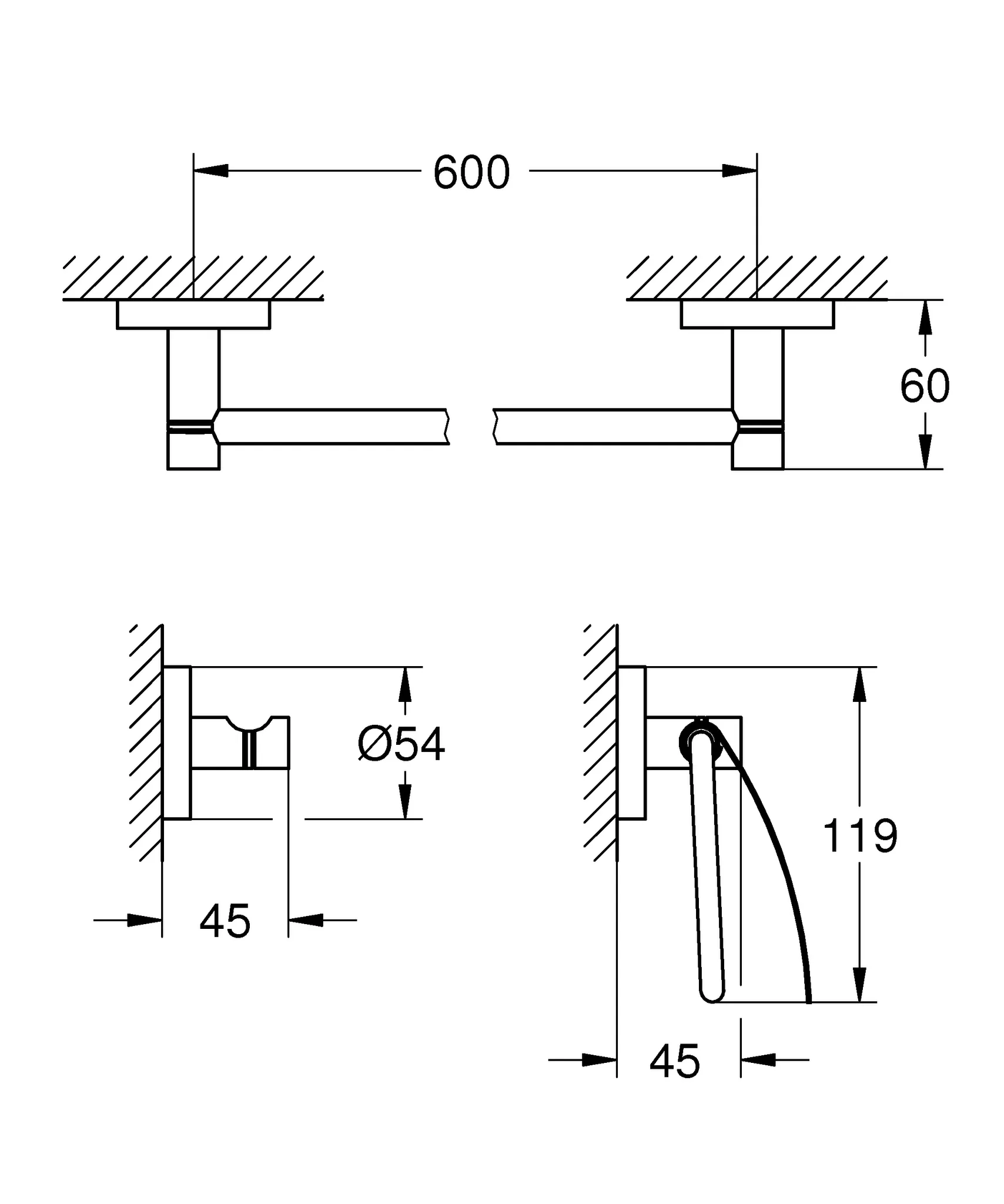 3-in-1 Bad-Set Essentials 40775_1, mit Badetuchhalter 600 mm, Bademantelhaken, WC-Papierhalter, mit Deckel