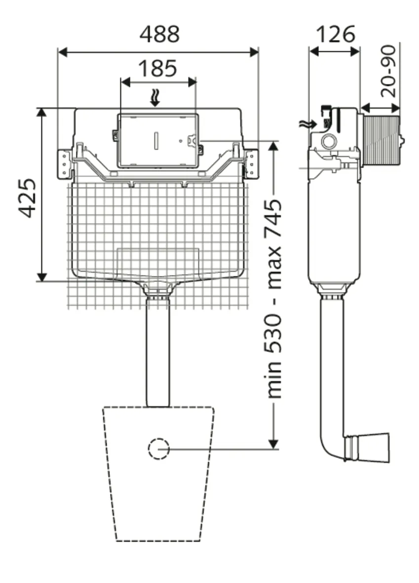 Unterputz-WC-Spülkasten MONTUS, Typ C 120 n, B 48,8 cm x H 42,5 cm