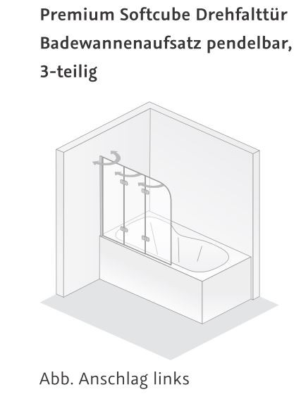 HSK teilgerahmte Badewannenaufsatz 3-teilig „Premium Softcube“ Glas Mattierung mittig (65 cm), Profile Chromoptik (Alu Hochglanz poliert), H: 1400 mm HSK teilgerahmte Badewannenaufsatz 3-teilig „Premium Softcube“ Glas Mattierung mittig (65 cm), Profile Chromoptik (Alu Hochglanz poliert), H: 1400 mm