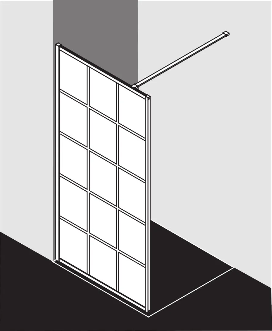 Kermi Duschdesign Walk-In-Duschkabine Dekor Print „WALK-IN XD“ Glas Klar, Profile Schwarz Soft (RAL 9005), BV: 890 - 910 mm WE: 890 - 910 mm H: 2000 mm