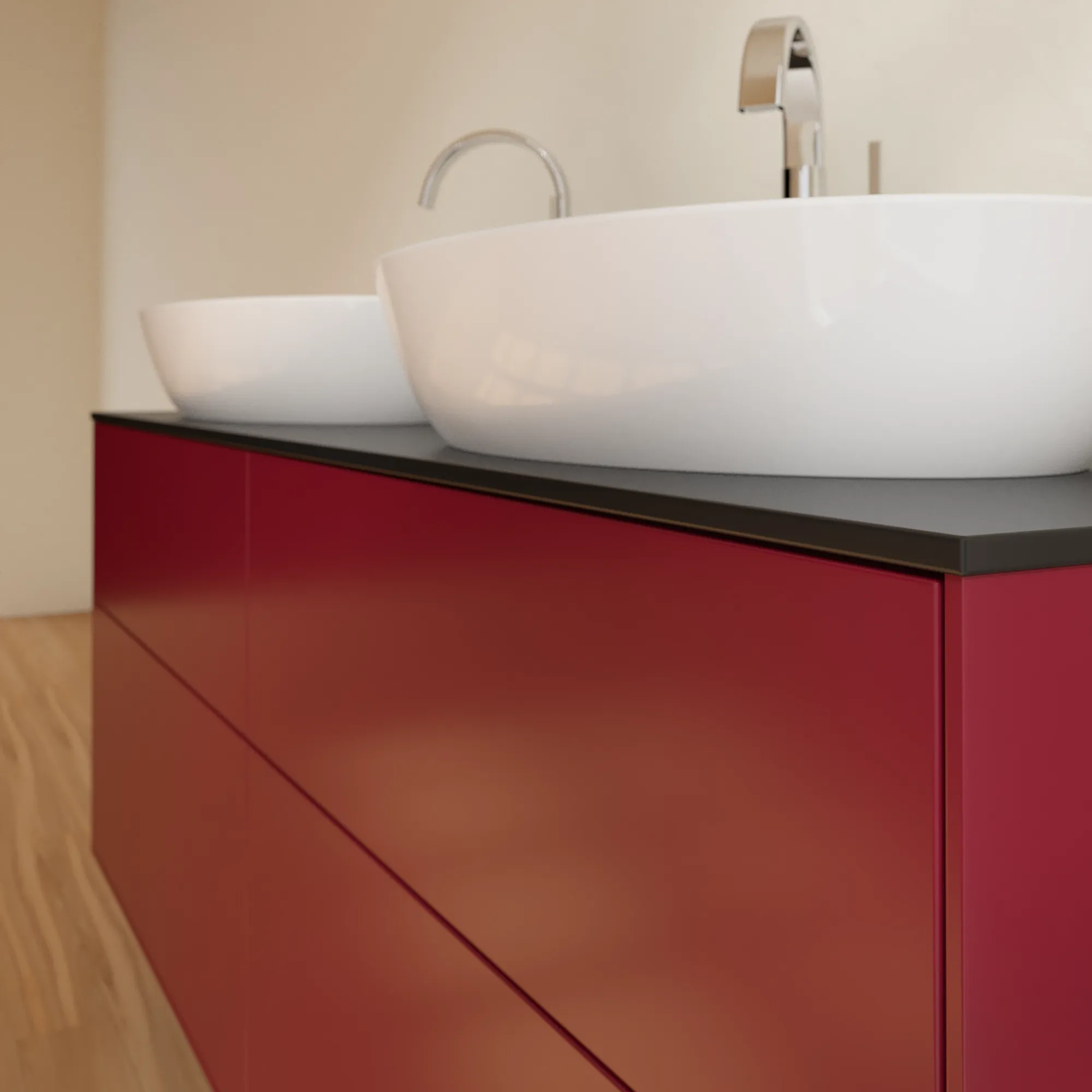 Villeroy & Boch Waschtischunterschrank „Finion“ für Schrankwaschtisch 1600 × 603 × 501 mm Peony Matt Lacquer, mit Hahnlochbohrung, für links und rechts Villeroy & Boch Waschtischunterschrank „Finion“ für Schrankwaschtisch 1600 × 603 × 501 mm Peony Matt Lacquer, mit Hahnlochbohrung, für links und rechts