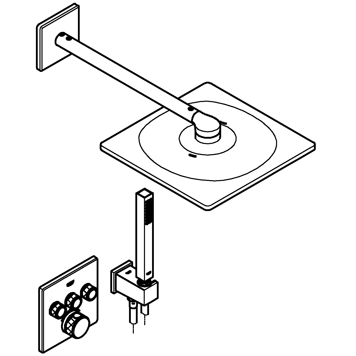 Duschsystem Unterputz Grohtherm SmartControl 34706, mit Unterputz-Thermostat mit 3 Absperrventilen, Rainshower 310 SmartActive 310 Cube Kopfbrauseset, eckige Form, chrom