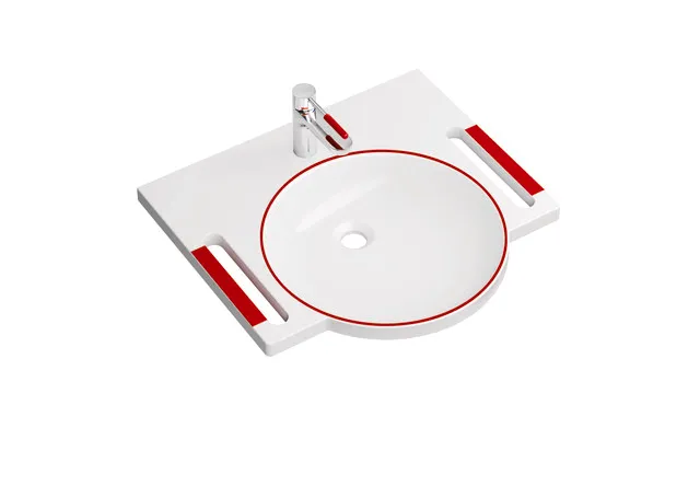 HEWI Produktset Waschtisch und Armatur, alpinweiß, 600x550 mm, Rubinrot HEWI Produktset Waschtisch und Armatur, alpinweiß, 600x550 mm, Rubinrot