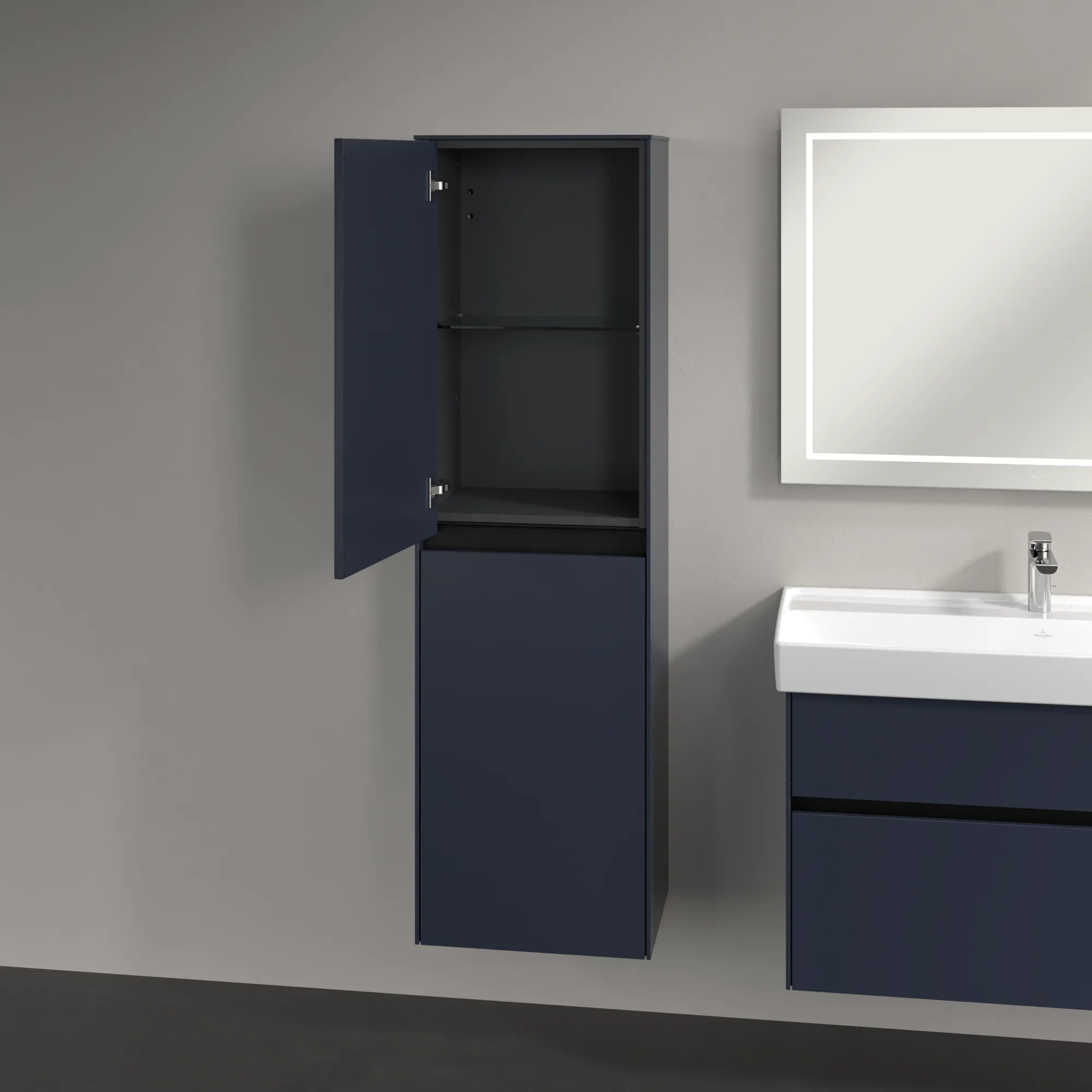 Villeroy & Boch Hochschrank mit Wäschekorb „Collaro“ 45,4 × 153,8 × 34,9 cm ohne Beleuchtung, Anschlag links, 1 Tür