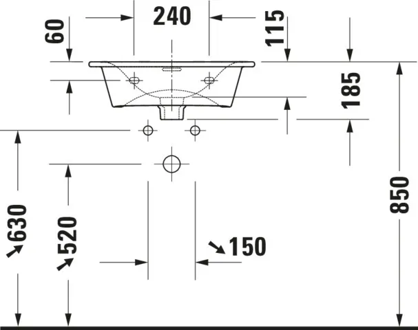 Möbelhandwaschbecken Viu 530mm, Weiß mit Überlauf, mit HLB, 1 Hahnloch