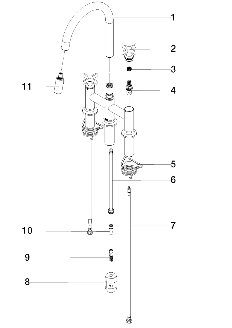Dornbracht VAIA Dreiloch-Brückenbatterie Pull-down mit Brausefunktion - Chrom Dornbracht VAIA Dreiloch-Brückenbatterie Pull-down mit Brausefunktion - Chrom