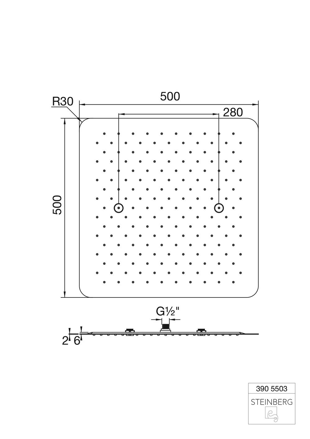 Serie 390 Tropical Rain Regenpaneel, Regenbrause 50 x 50 cm, für Deckeneinbau, Edelstahl gebürstet Serie 390 Tropical Rain Regenpaneel, Regenbrause 50 x 50 cm, für Deckeneinbau, Edelstahl gebürstet