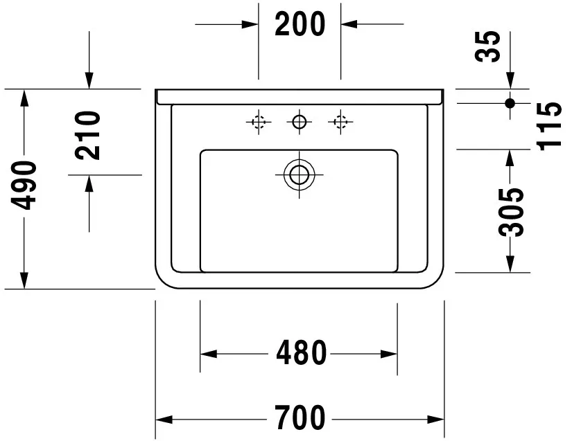 Wandwaschtisch „Starck 3“, mit Überlauf, Hahnlochposition mittig Wandwaschtisch „Starck 3“, mit Überlauf, Hahnlochposition mittig