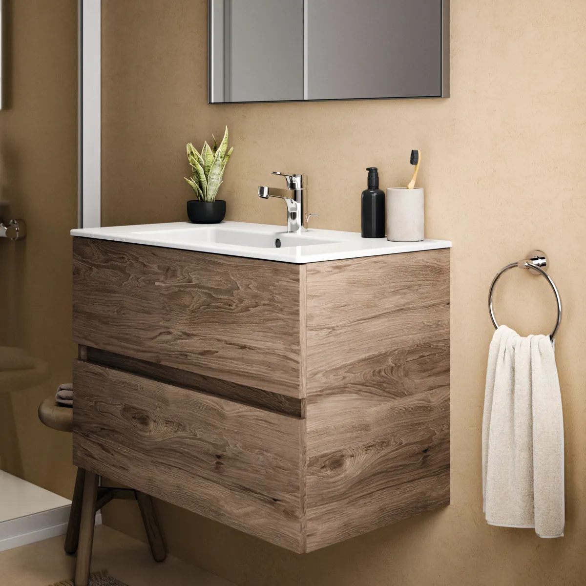 Ideal Standard Möbelwaschtischunterschrank Eurovit+ 2 Auszüge 800x440x550mm Nussbaum geflammt