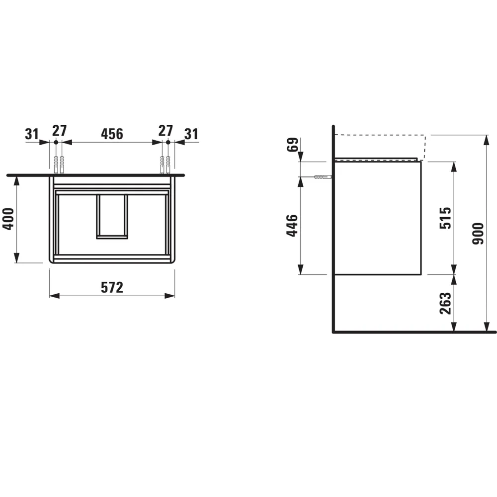 Waschtischunterbau BASE 2.0 für VAL 400x521x515 2 Schubladen mit Griffmulde für Waschtisch H810283 weiß matt