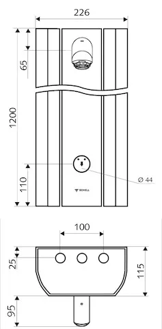 Duschpaneel LINUS DP-SC-V, Vorgemischtes Wasser, Selbstschluss, Duschkopf Aerosolarm, DN 15 G 1/2 AG, B 226 mm x H 1200 mm x T 115 mm, Aluminium gebürstet, eloxiert