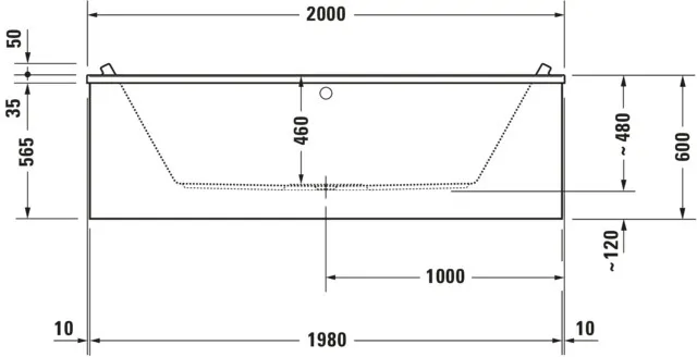 Duravit Whirlwanne „Starck“ rechteck 2000 × 1000 mm, Mittelablauf mit Combi-System E, in Weiß Duravit Whirlwanne „Starck“ rechteck 2000 × 1000 mm, Mittelablauf mit Combi-System E, in Weiß