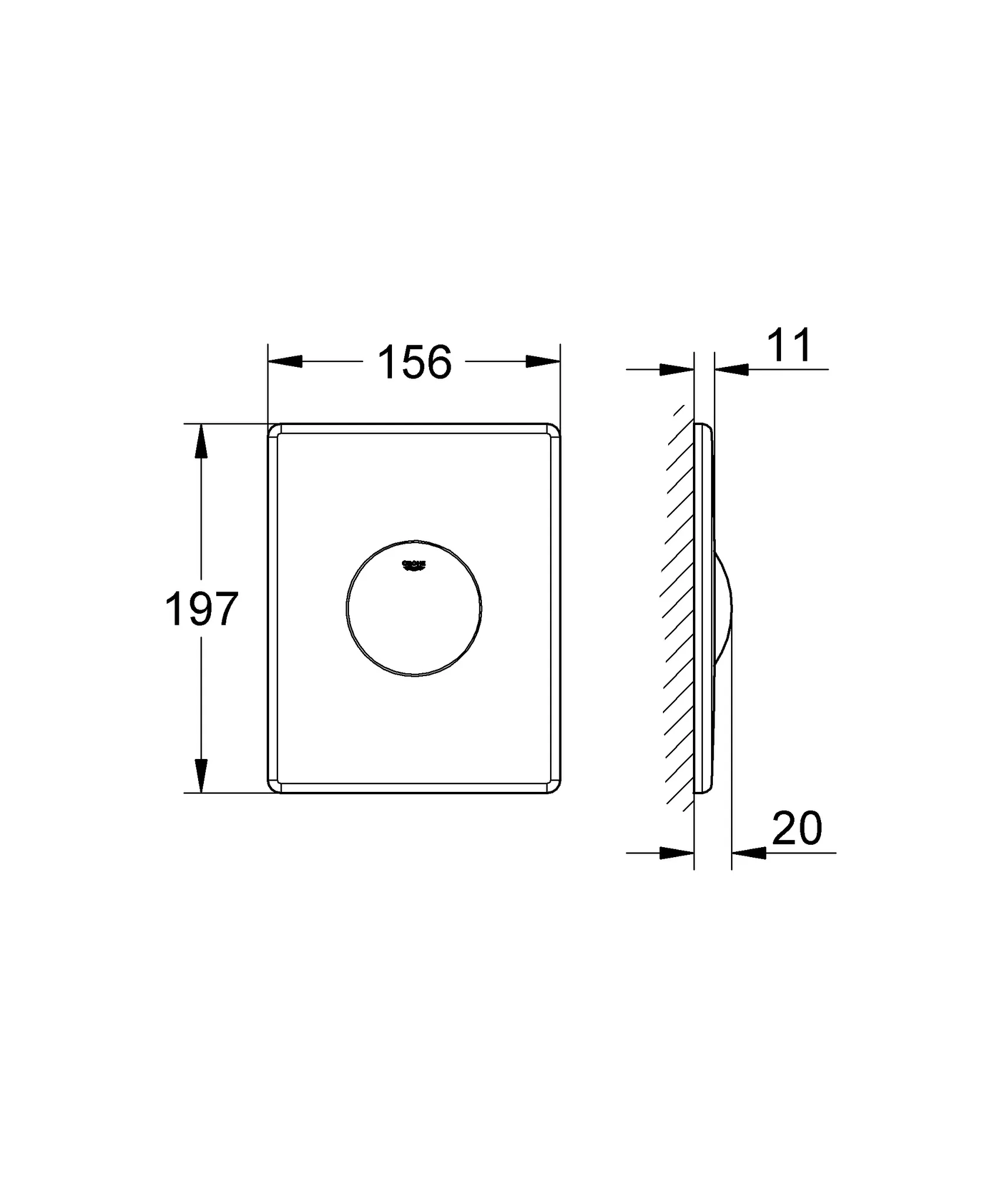 WC-Betätigung Skate 38672, 156 x 197 mm, für 1-Mengen-Betätigung, senkrechte Montage, edelstahl WC-Betätigung Skate 38672, 156 x 197 mm, für 1-Mengen-Betätigung, senkrechte Montage, edelstahl