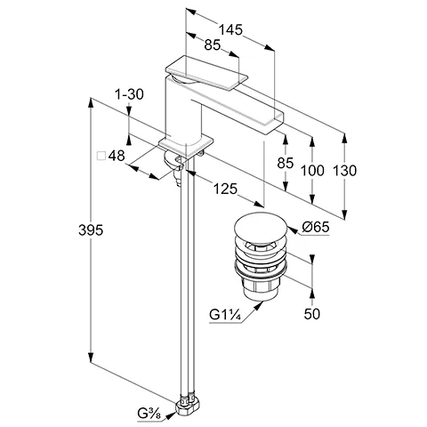 Kludi DECUS Waschtisch-EHM 85, ECO PLUS mattschwarz