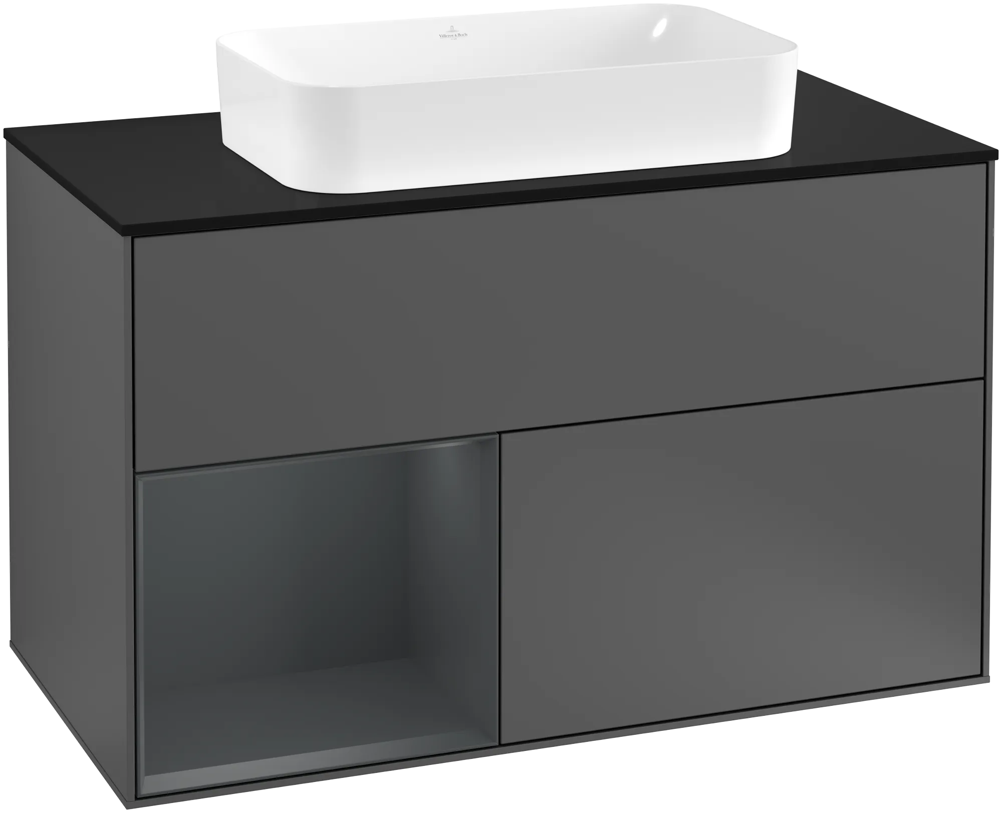 Villeroy & Boch Finion Waschbeckenunterschrank G24, Anthrazit-Matt Lack / Dunkelblau Matt Lack / Glas Schwarz Matt