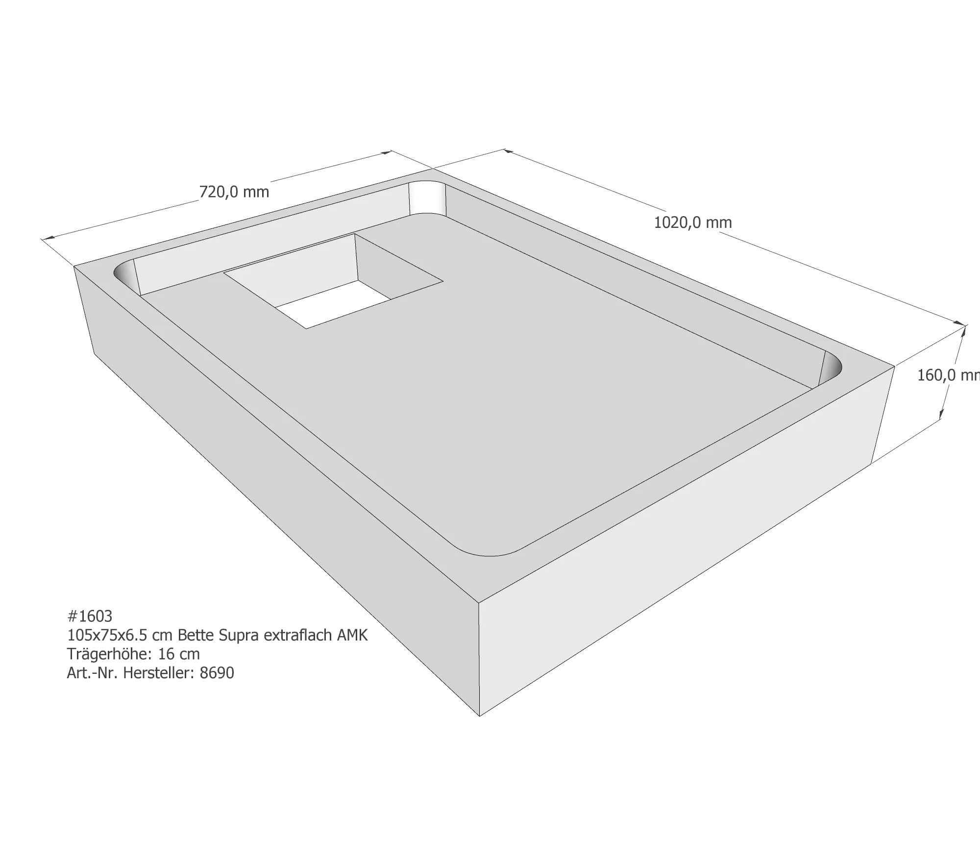 Duschwannenträger für Bette Supra (extraflach) 105 × 75 × 6,5 cm Duschwannenträger für Bette Supra (extraflach) 105 × 75 × 6,5 cm