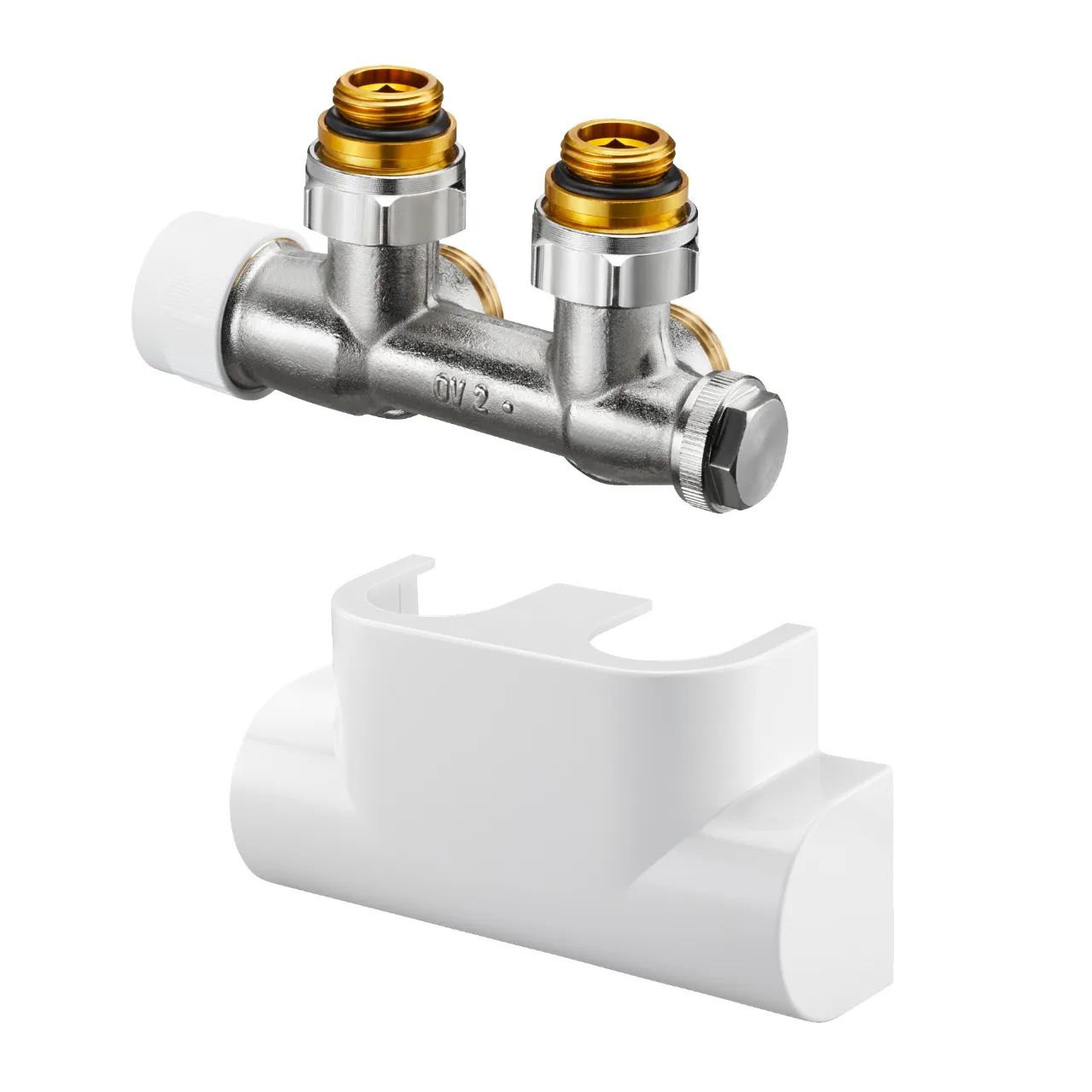 Design in Bad Anschlussgarnitur für Heizkörper mit 50 mm Anschluss Eckform „Multiblock T“ in weiß Design in Bad Anschlussgarnitur für Heizkörper mit 50 mm Anschluss Eckform „Multiblock T“ in weiß