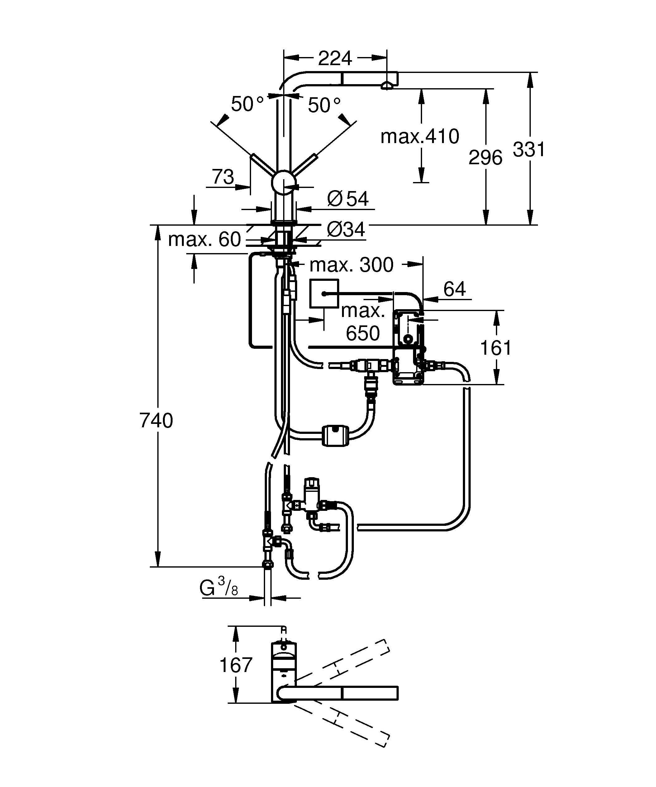 Elektronische Einhand-Spültischbatterie Minta Touch 31360_1, L-Auslauf, Einlochmontage, Wasser-Aktivierung durch Berührung, herausziehbarer Mousseurauslauf, chrom