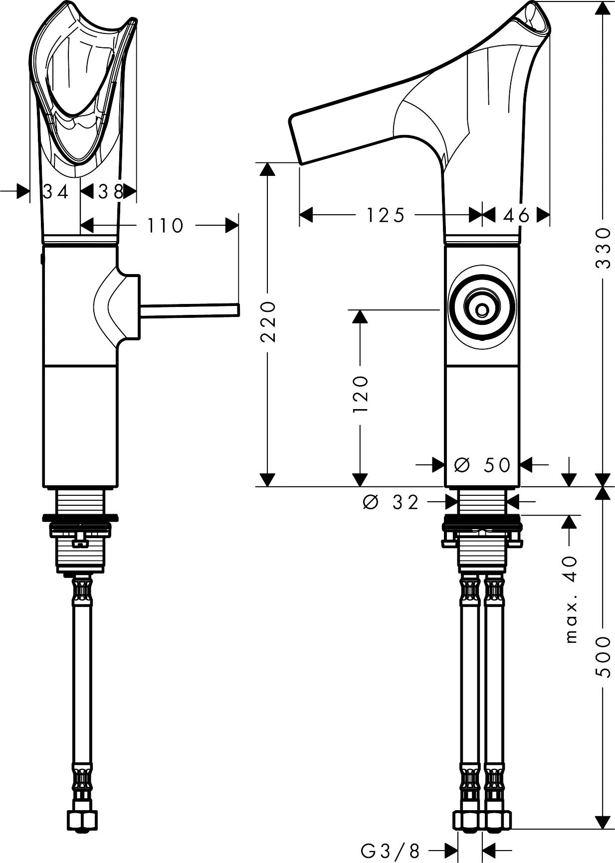 Hansgrohe AXOR Starck V Einhebel-Waschtischmischer BBR, Ausladung 125 mm, Auslaufhöhe 220 mm, Kristallglasauslauf, Pingriff, Schwenkbereich einstellbar in 3 Stufen (95°, 120° oder 360°), max. Durchflussmenge 4 l/min bei 3 bar, Keramikmischsystem, unversc Hansgrohe AXOR Starck V Einhebel-Waschtischmischer BBR, Ausladung 125 mm, Auslaufhöhe 220 mm, Kristallglasauslauf, Pingriff, Schwenkbereich einstellbar in 3 Stufen (95°, 120° oder 360°), max. Durchflussmenge 4 l/min bei 3 bar, Keramikmischsystem, unversc