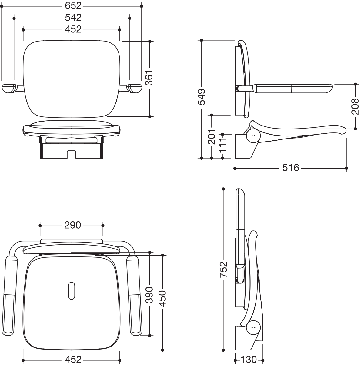 Klappsitz „Serie 802 LifeSystem“ in Signalweiß glänzend / Signalweiß matt