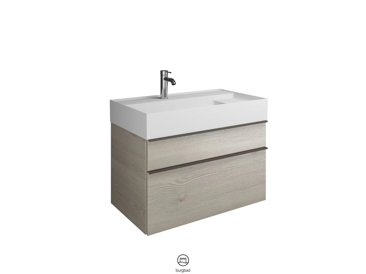 burgbad Yumo PG1 Mineralguss-Waschtisch inkl. WTU SFKN082, 470x815x610