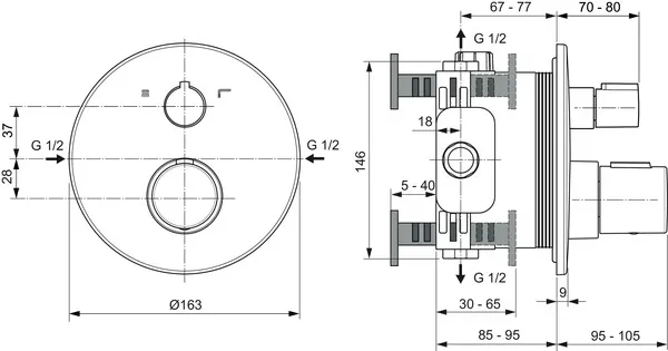 Badethermostat Unterputz Ceratherm T100, Bausatz 2, DIN EN 1717, Rosette Durchmesser: 163mm, Brushed Gold Badethermostat Unterputz Ceratherm T100, Bausatz 2, DIN EN 1717, Rosette Durchmesser: 163mm, Brushed Gold