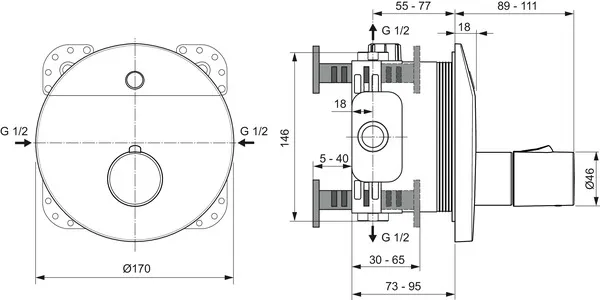 Sensor-Brausearmatur Unterputz Ceraplus, Bausatz 2, Temp.über Griff, Netz., Rosettendurchmesser:170mm, Chrom