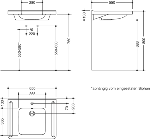 HEWI Waschtisch PG87, Mineralguss, alpinweiß, B: 650 mm, T: 550 mm HEWI Waschtisch PG87, Mineralguss, alpinweiß, B: 650 mm, T: 550 mm