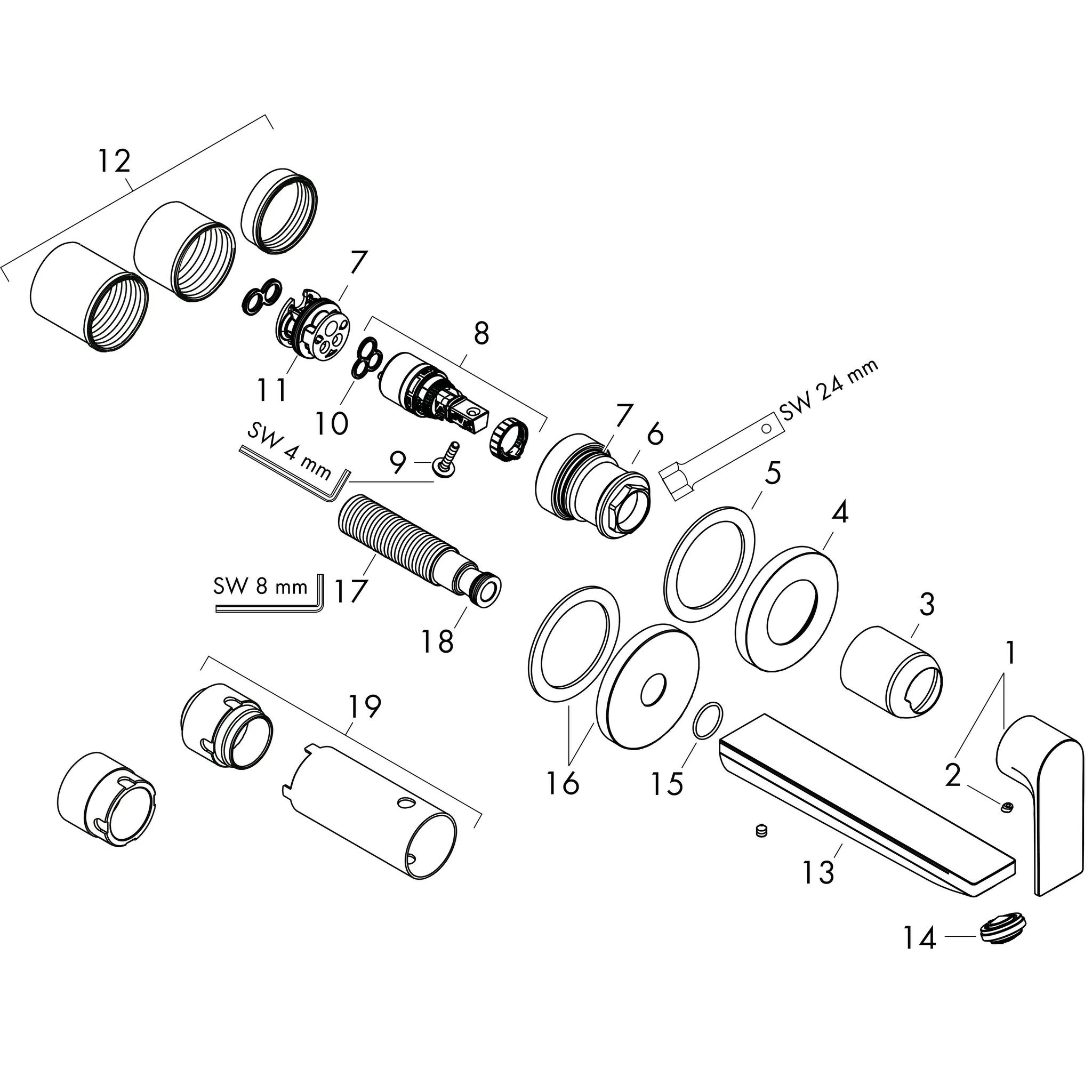 Hansgrohe Rebris E Einhebel-Waschtischmischer Unterputz für Wandmontage mit Auslauf 20 cm, Mattschwarz