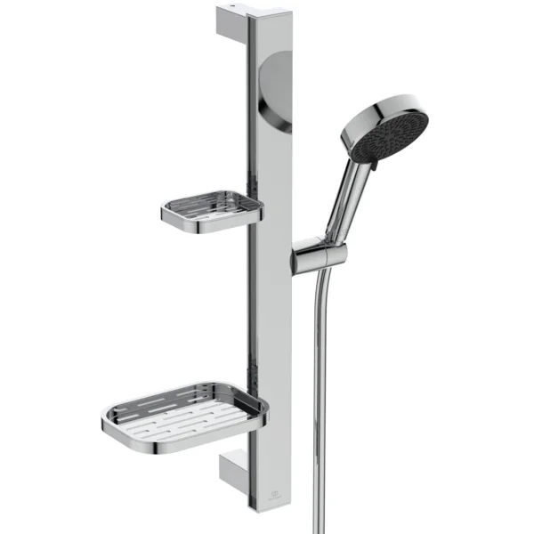Ideal Standard Idealrain Alu+ Brausekombination mit 2-Funktion-Handbrause und 2 Ablagen in Chrom, Aufputz, Idealflex-Brauseschlauch