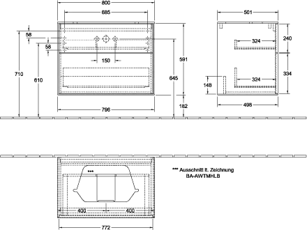 Villeroy & Boch Waschtischunterschrank „Finion“ für Schrankwaschtisch 80 × 60,3 × 50,1 cm 2 Schubladen, für Waschtischposition mittig in mittig