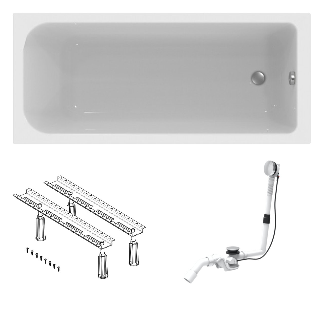 Acryl-Badewanne made by Ideal Standard 170 x 75 cm mit Füßen und Ablaufgarnitur